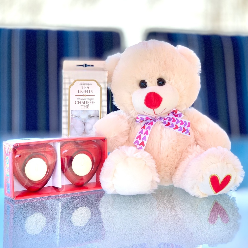 Teddy Bear and Heart Tea Lights Gift Set